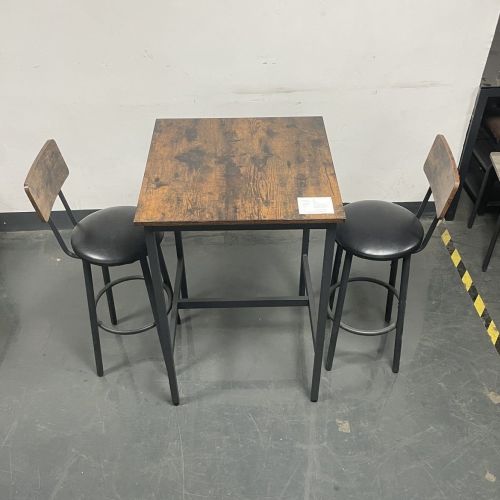 Bar Table Set with 2 Bar stools PU Soft seat with backrest, Rustic Brown, 23.62'' W x 23.62'' D x 35.43'' H Bar Table Set with 2 Bar stools PU Soft seat with backrest, Rustic Brown, 23.62'' W x 23.62'' D x 35.43'' H