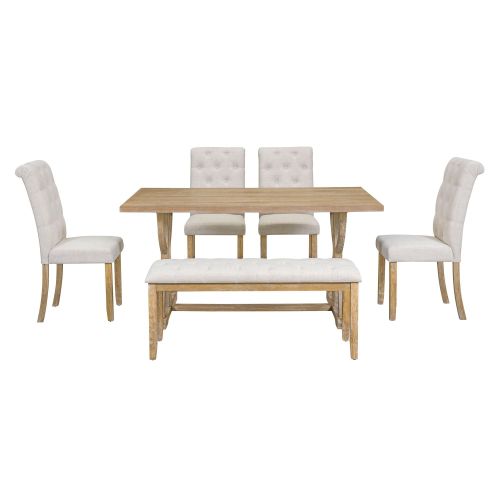 TREXM 6-Piece Retro Rectangular Dining Table Set TREXM 6-Piece Retro Rectangular Dining Table Set